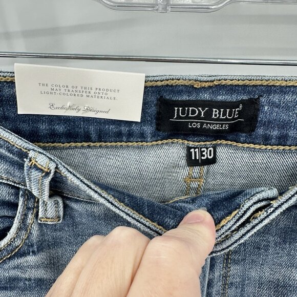 NEW JUDY BLUE CELESTE jeans high rise wide leg distressed crop blue denim 11/30 - Picture 6 of 8